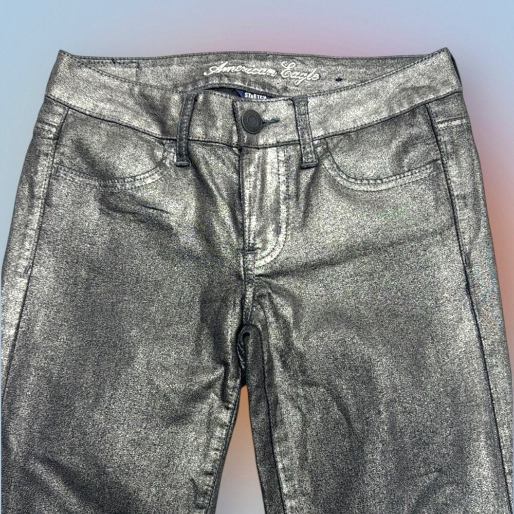 American Eagle Outfitters Women's 2 METALLIC SILVER JEGHINGS